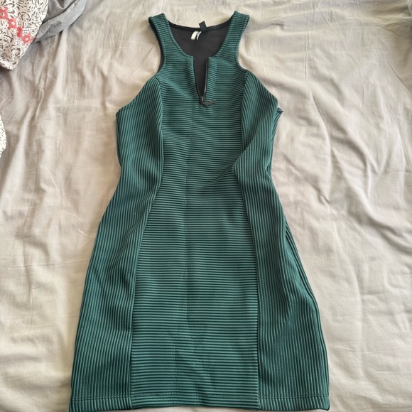 Topshop Green Striped Mini Dress - Picture 1 of 5